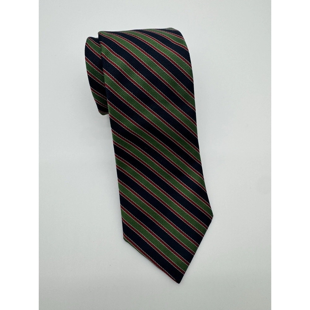 Jonathan Lake Collection Silk‎ Necktie Navy Green Red Striped Repp Classic USA